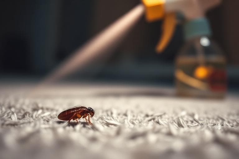 Flea in carpet fibres during a residual treatment