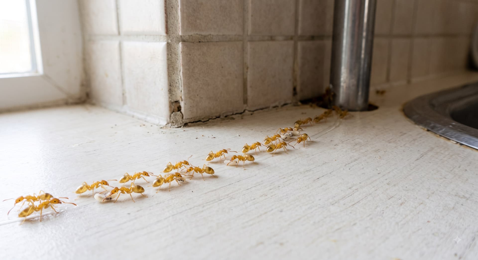 Pharaoh ants trailing along a skirting board